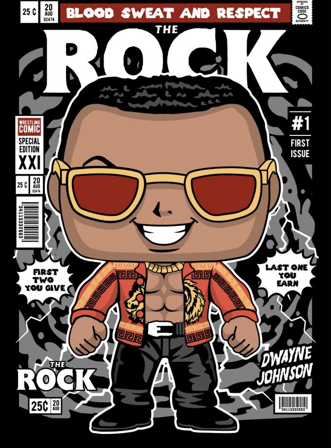 The Rock Dwayne Johnson "Blood Sweet And Respect" Comic/Pop Art T-Shirt (Μαύρο)
