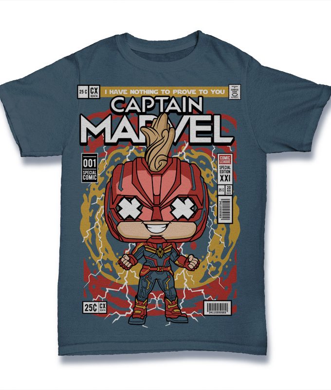 Marvel - Captain Marvel "Special Edition From The Comic League" Comic/Pop Art T-Shirt