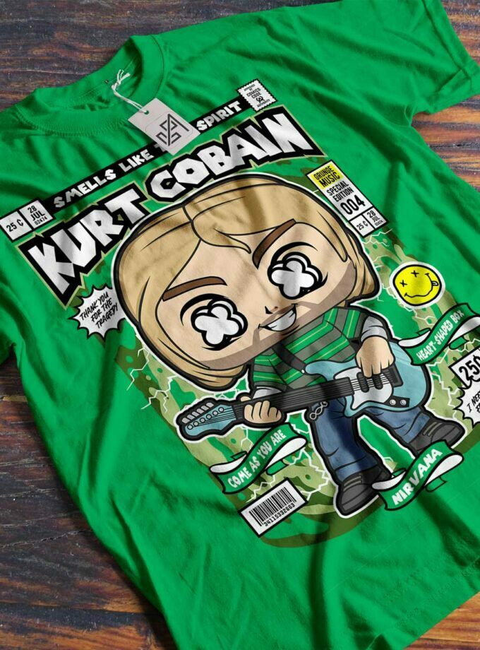Nirvana - Kurt Cobain "Smells Like Teen Spirit" Classic Kids Crewneck T-shirt (Green)