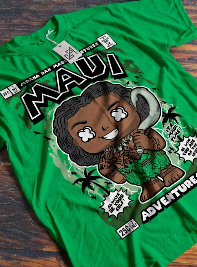 Maui - Moana "Maui Adventures - It's Maui Time" Classic Kids Crewneck T-shirt (Green)