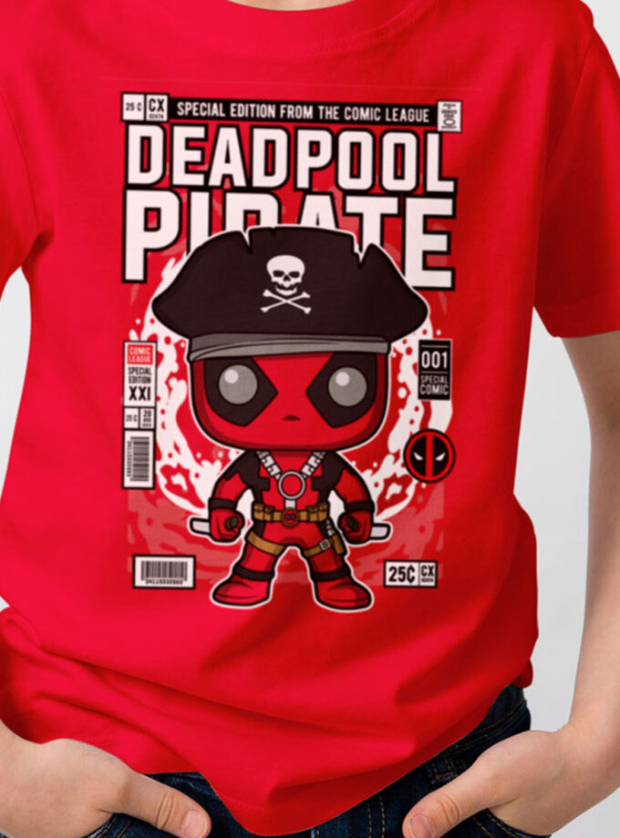 Deadpool The Pirate "Special Edition From The Comic League" Classic Kids Crewneck T-shirt (Red)