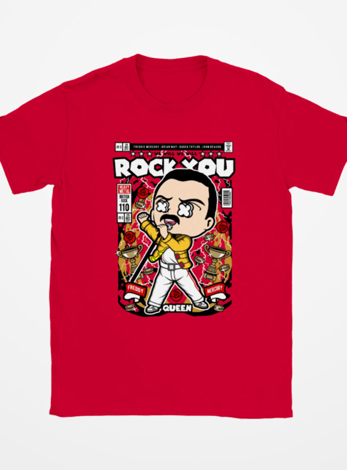 Queen - Freddy Mercury "We Will We Will Rock You" Classic Kids Crewneck T-shirt (Red)